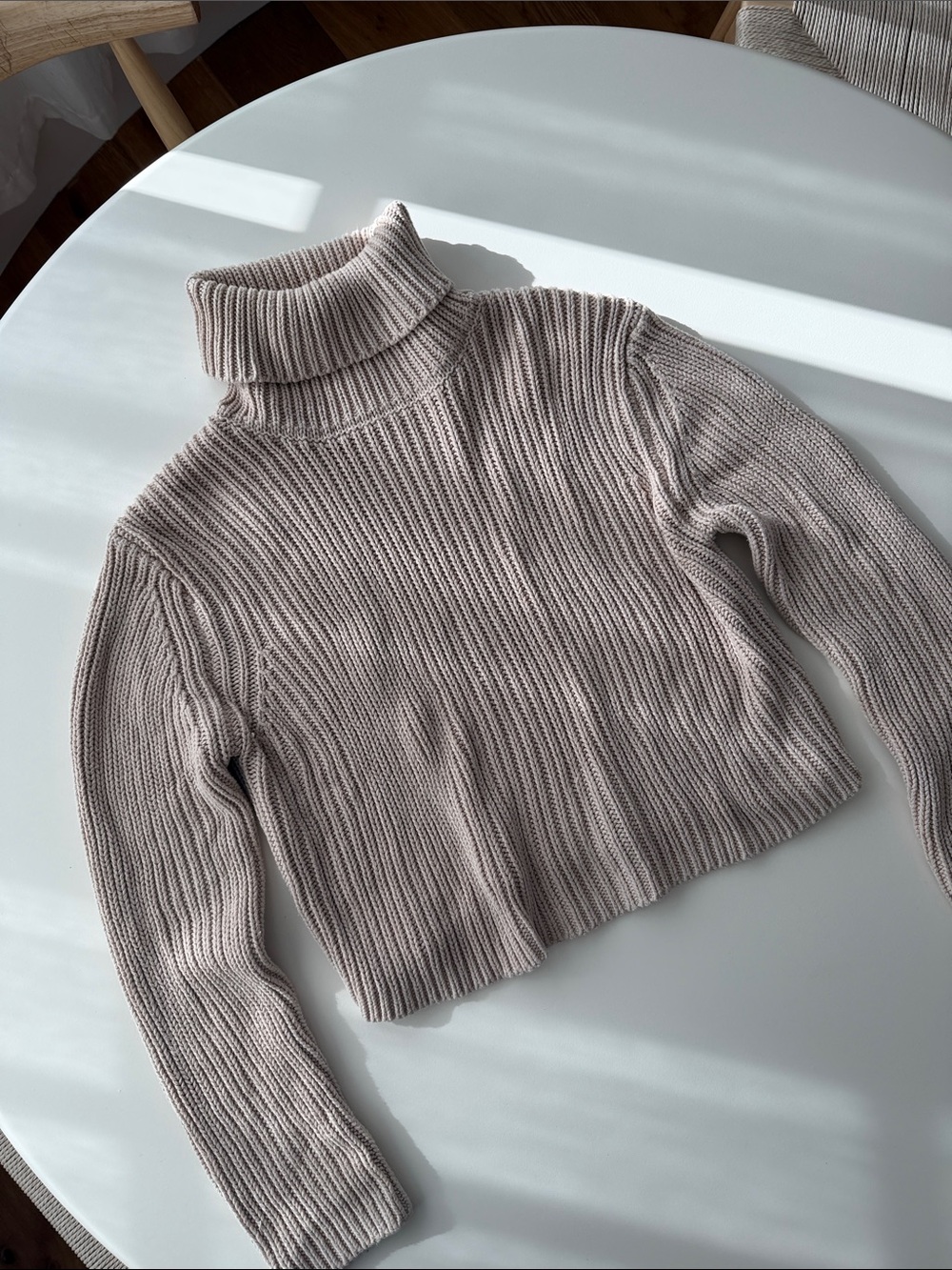 La Hearts Taupe Ribbed Cropped Turtleneck Sweater
